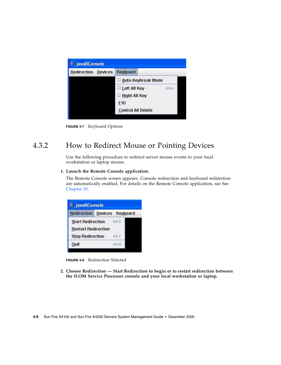 2 how to redirect mouse or pointing devices, How to redirect mouse or pointing devices | Sun Microsystems Sun Fire X4200 User Manual | Page 64 / 196