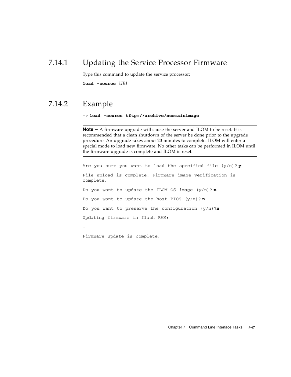 1 updating the service processor firmware, 2 example, Updating the service processor firmware | Example | Sun Microsystems Sun Fire X4200 User Manual | Page 97 / 196