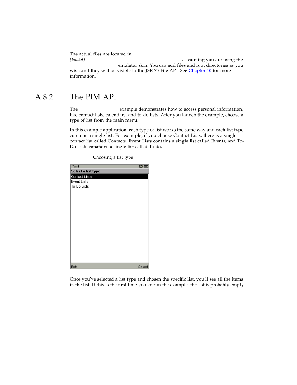 A.8.2 the pim api, A.8.2, The pim api | Sun Microsystems J2ME User Manual | Page 108 / 134