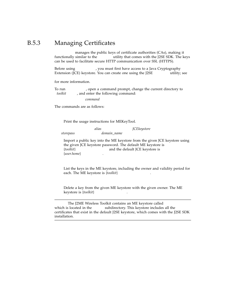 B.5.3 managing certificates, B.5.3, Managing certificates | Sun Microsystems J2ME User Manual | Page 124 / 134