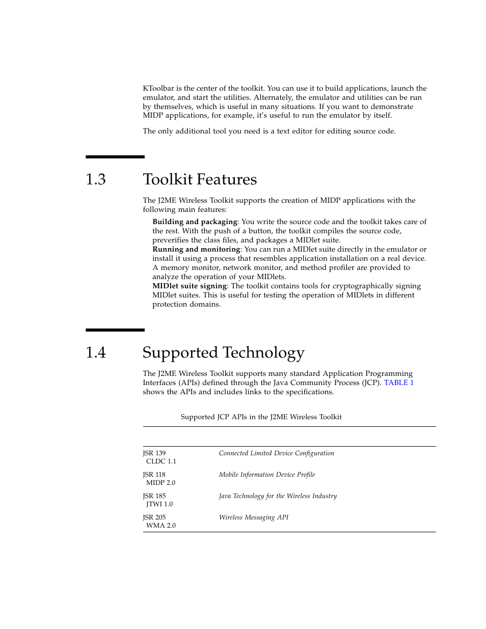 3 toolkit features, 4 supported technology, Toolkit features | Supported technology | Sun Microsystems J2ME User Manual | Page 15 / 134