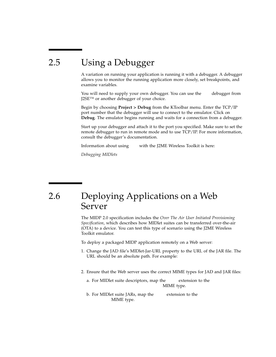 5 using a debugger, 6 deploying applications on a web server, Using a debugger | Deploying applications on a web server | Sun Microsystems J2ME User Manual | Page 29 / 134