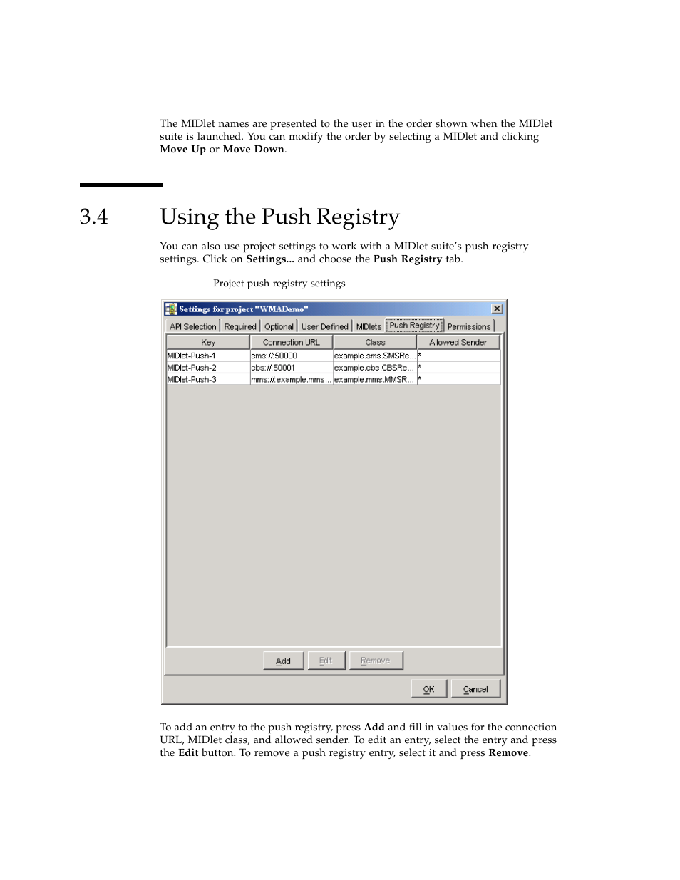 4 using the push registry, Using the push registry | Sun Microsystems J2ME User Manual | Page 36 / 134