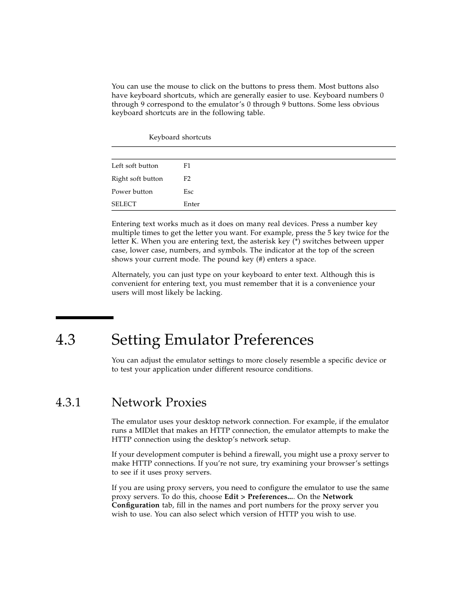 3 setting emulator preferences, 1 network proxies, Setting emulator preferences | Network proxies | Sun Microsystems J2ME User Manual | Page 44 / 134