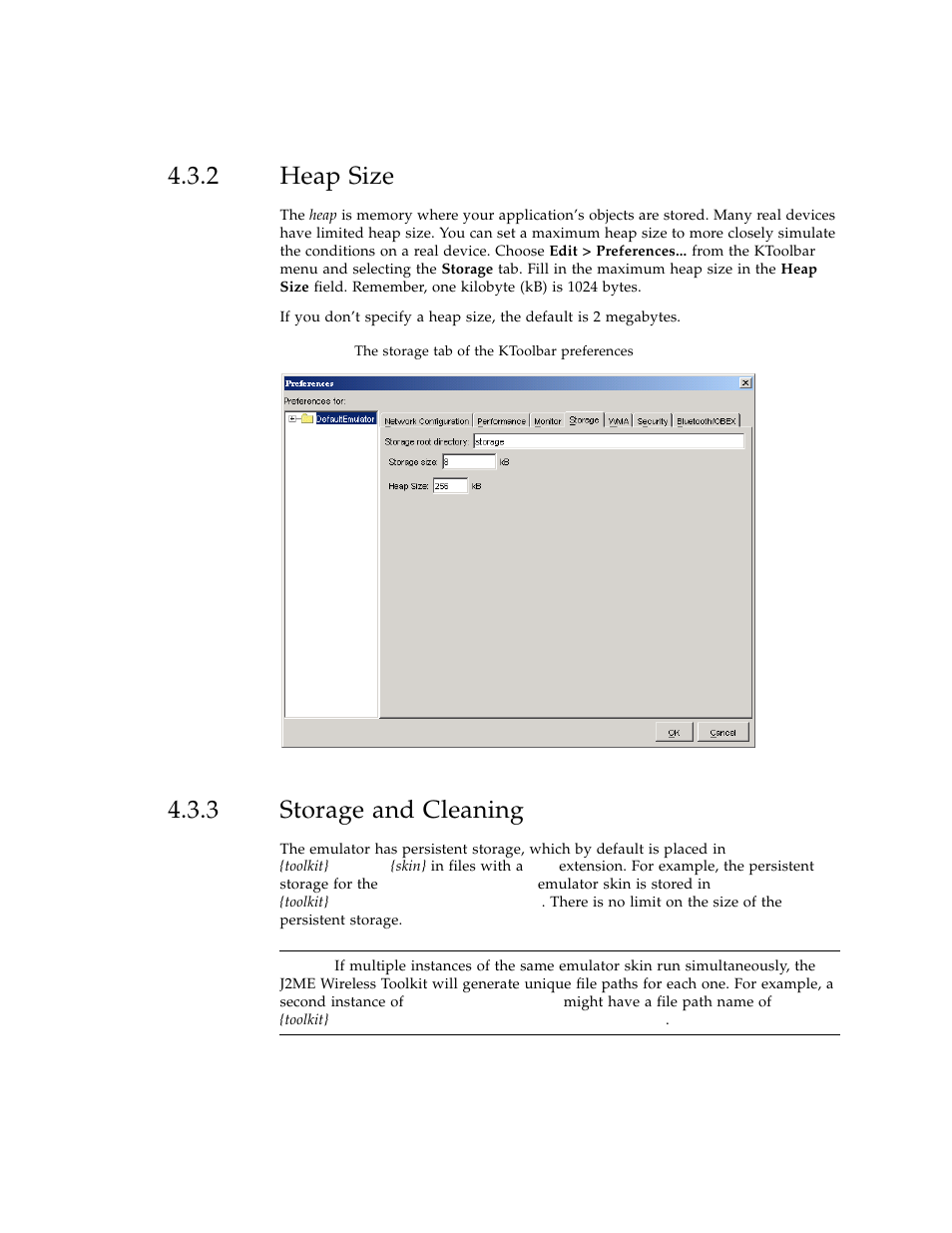 2 heap size, 3 storage and cleaning, Heap size | Storage and cleaning | Sun Microsystems J2ME User Manual | Page 45 / 134