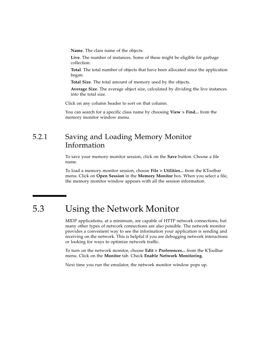 1 saving and loading memory monitor information, 3 using the network monitor, Saving and loading memory monitor information | Using the network monitor | Sun Microsystems J2ME User Manual | Page 56 / 134