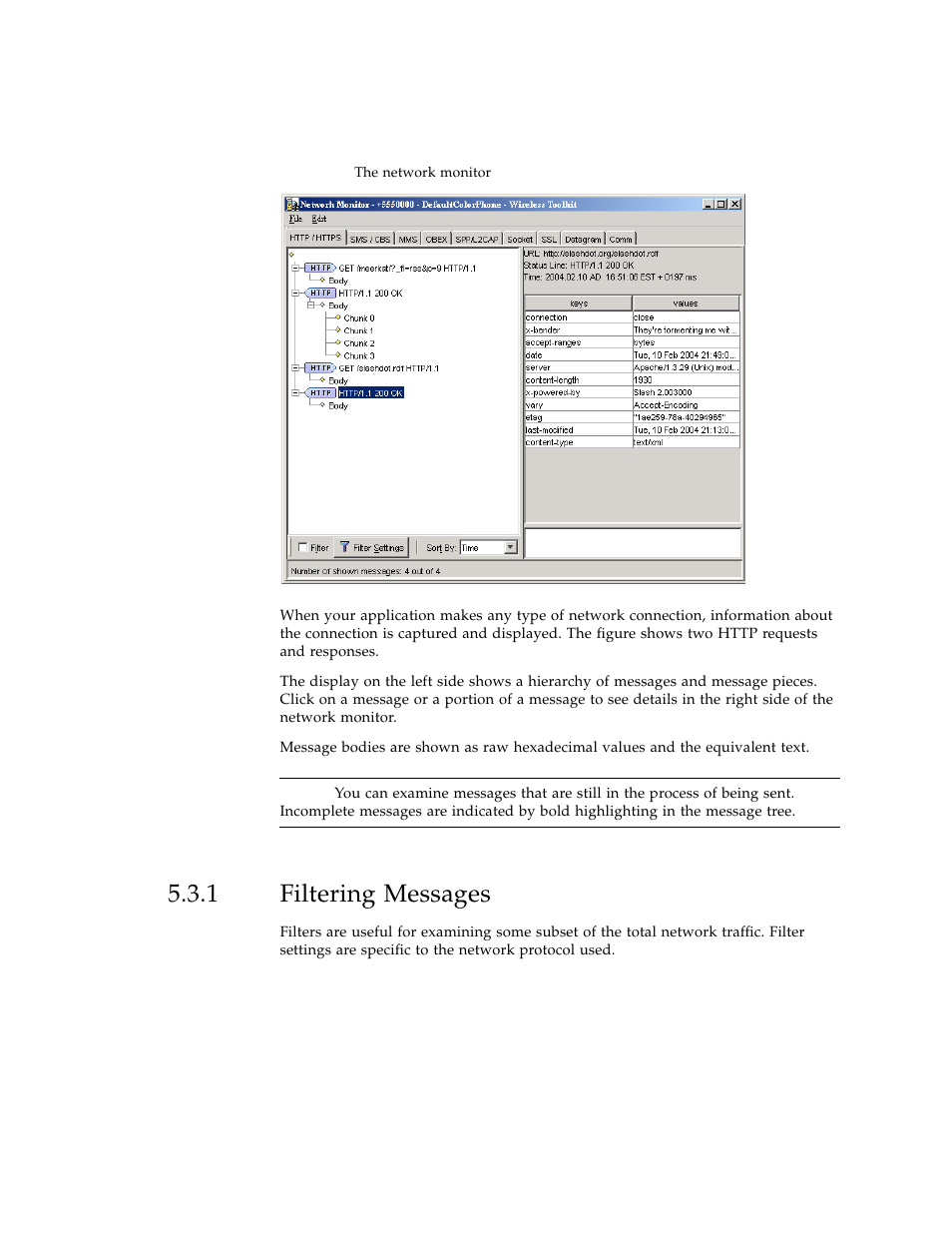 1 filtering messages, Filtering messages | Sun Microsystems J2ME User Manual | Page 57 / 134