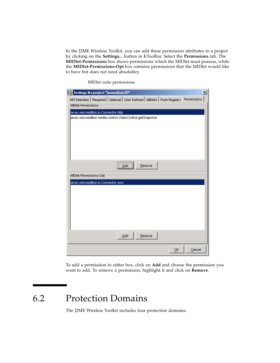 2 protection domains, Protection domains | Sun Microsystems J2ME User Manual | Page 62 / 134