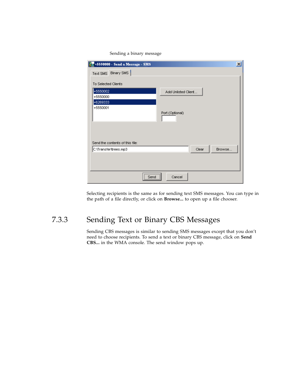 3 sending text or binary cbs messages, Sending text or binary cbs messages | Sun Microsystems J2ME User Manual | Page 73 / 134