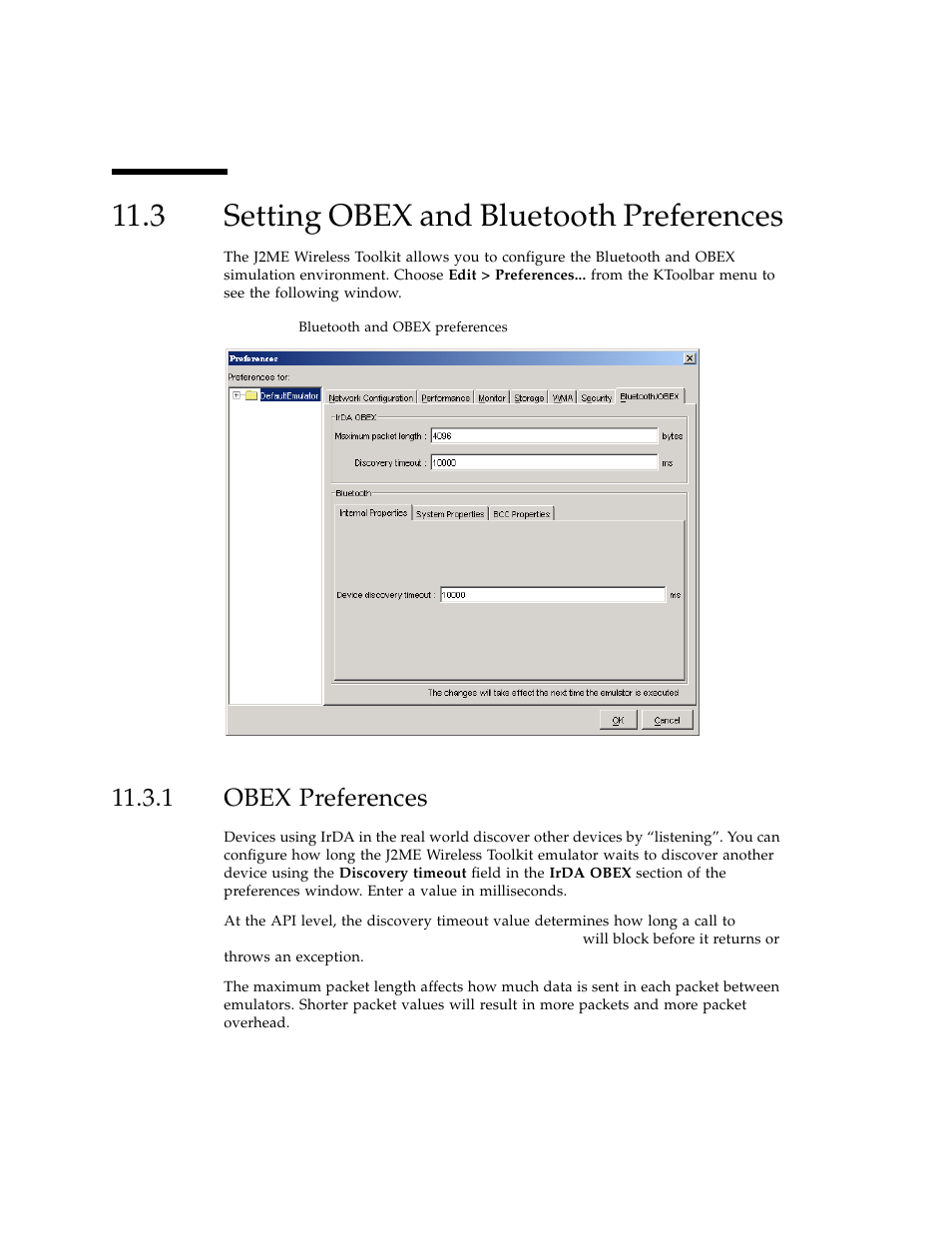 3 setting obex and bluetooth preferences, 1 obex preferences, Setting obex and bluetooth preferences | Obex preferences | Sun Microsystems J2ME User Manual | Page 86 / 134