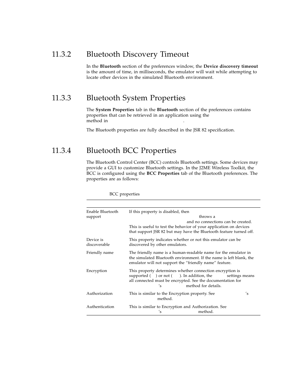 2 bluetooth discovery timeout, 3 bluetooth system properties, 4 bluetooth bcc properties | Bluetooth discovery timeout, Bluetooth system properties, Bluetooth bcc properties | Sun Microsystems J2ME User Manual | Page 87 / 134