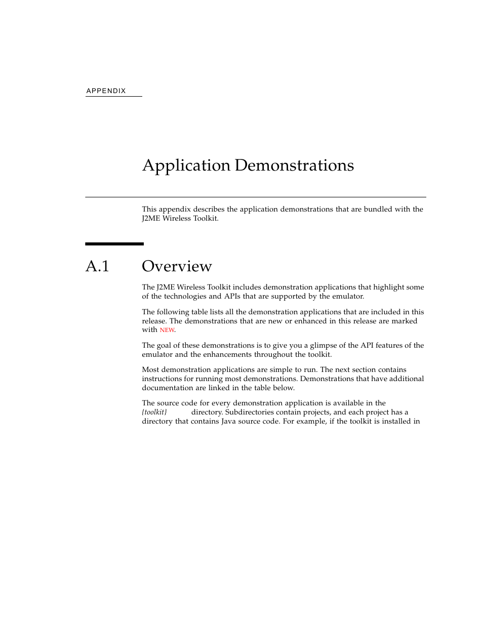 Application demonstrations, A.1 overview, A. application demonstrations | Overview, Appendix a | Sun Microsystems J2ME User Manual | Page 91 / 134