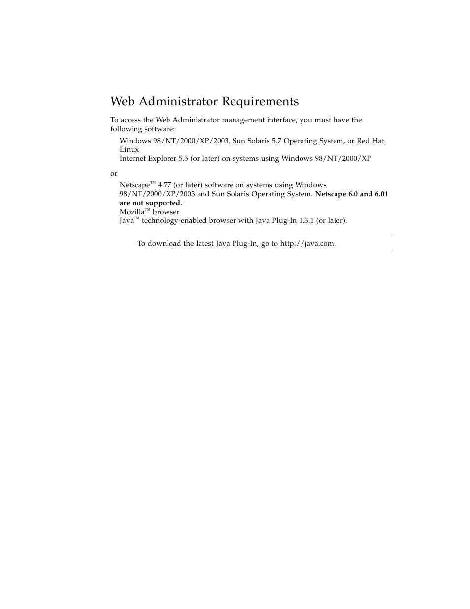 Web administrator requirements | Sun Microsystems Sun StorEdge 5210 NAS User Manual | Page 16 / 100