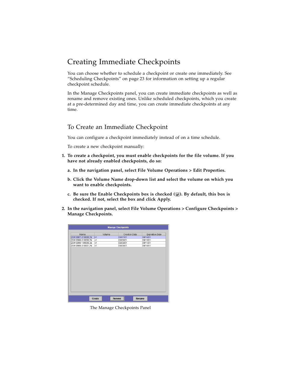 Creating immediate checkpoints, Figure 4-7 | Sun Microsystems Sun StorEdge 5210 NAS User Manual | Page 38 / 100