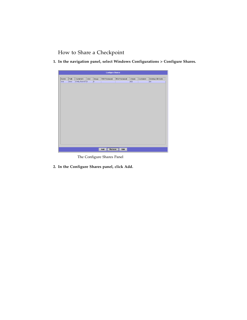 Figure 4-9, How to share a checkpoint | Sun Microsystems Sun StorEdge 5210 NAS User Manual | Page 40 / 100