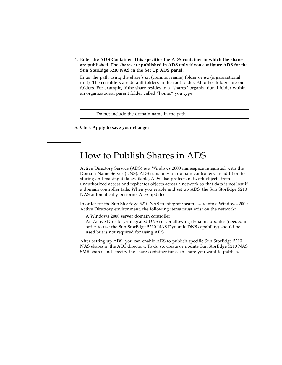 How to publish shares in ads | Sun Microsystems Sun StorEdge 5210 NAS User Manual | Page 55 / 100