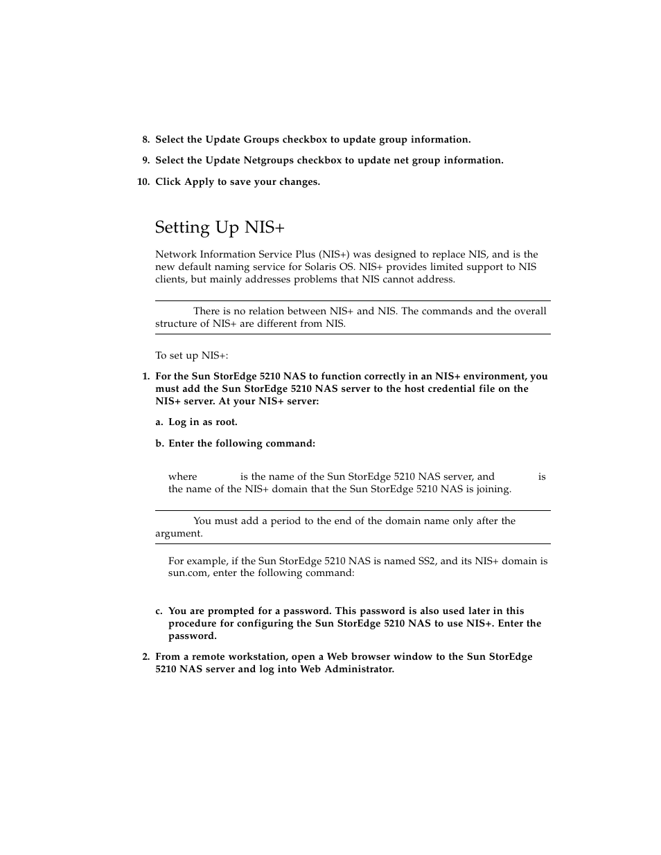 Setting up nis | Sun Microsystems Sun StorEdge 5210 NAS User Manual | Page 66 / 100