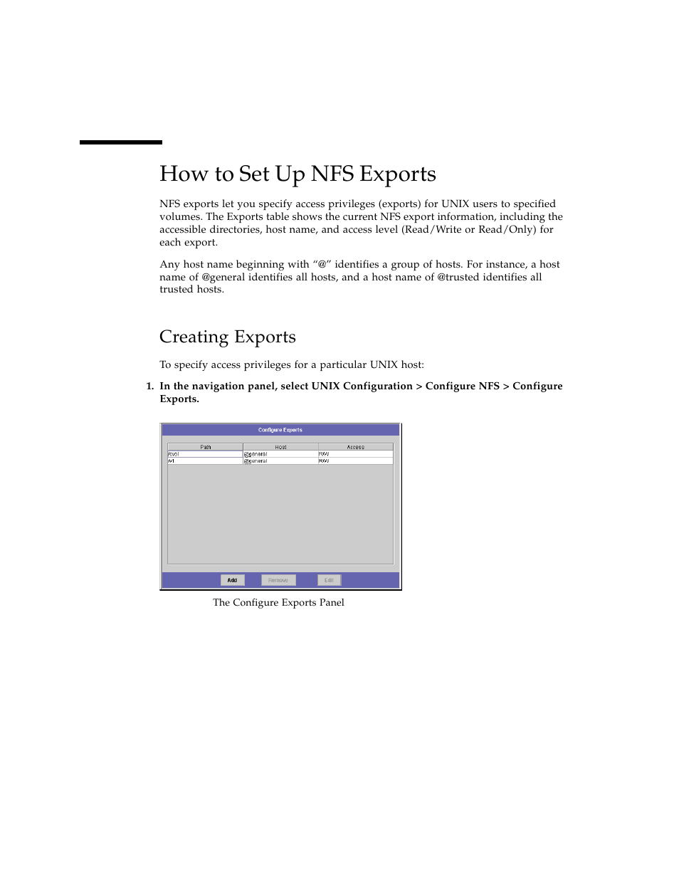 How to set up nfs exports, Creating exports, Figure 6-7 | Sun Microsystems Sun StorEdge 5210 NAS User Manual | Page 72 / 100