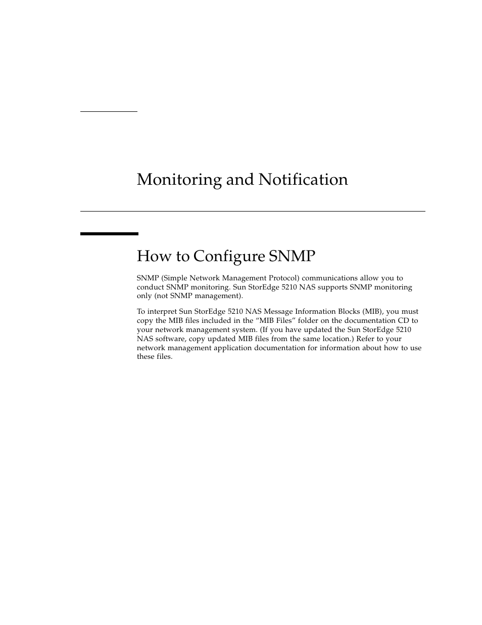 Monitoring and notification, How to configure snmp | Sun Microsystems Sun StorEdge 5210 NAS User Manual | Page 79 / 100