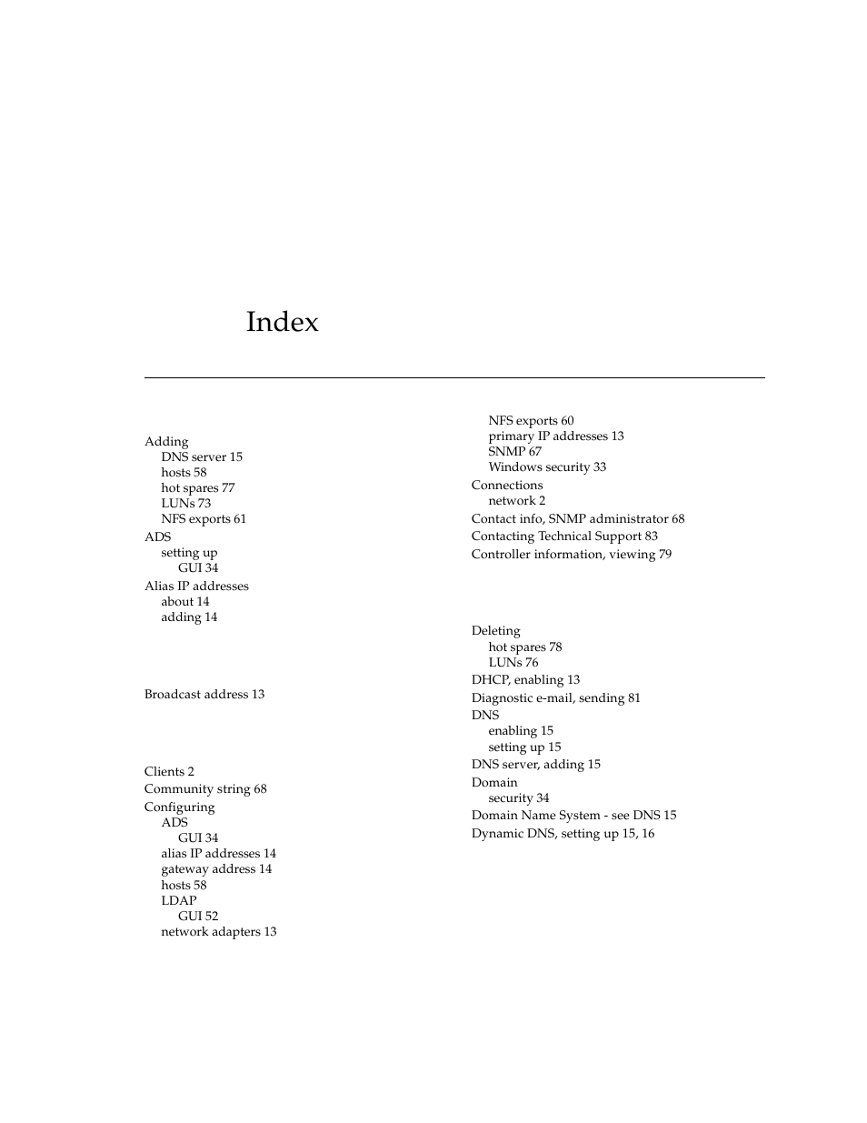 Index | Sun Microsystems Sun StorEdge 5210 NAS User Manual | Page 97 / 100