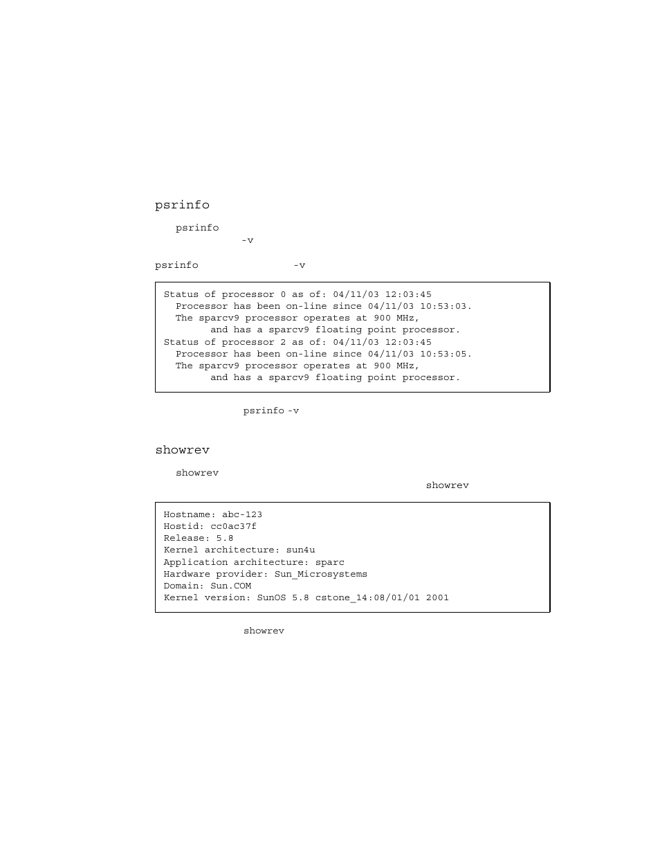 Psrinfo command, Showrev command | Sun Microsystems Sun Fire V490 User Manual | Page 126 / 274