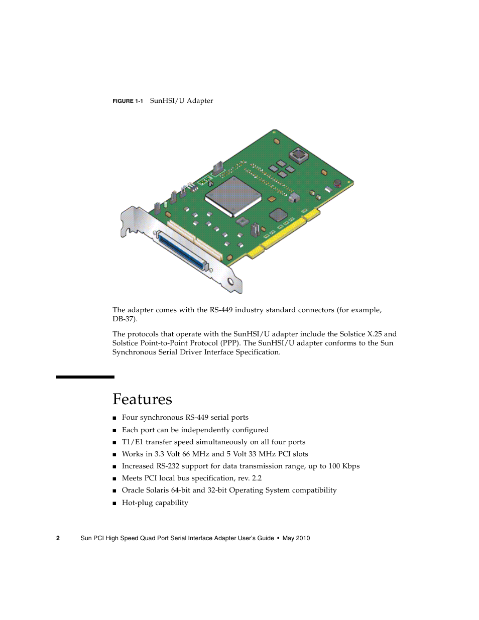 Features, Figure 1-1 | Sun Microsystems Sun PCI High Speed Quad Port Serial Interface Adapter 819-1207-11 User Manual | Page 22 / 64