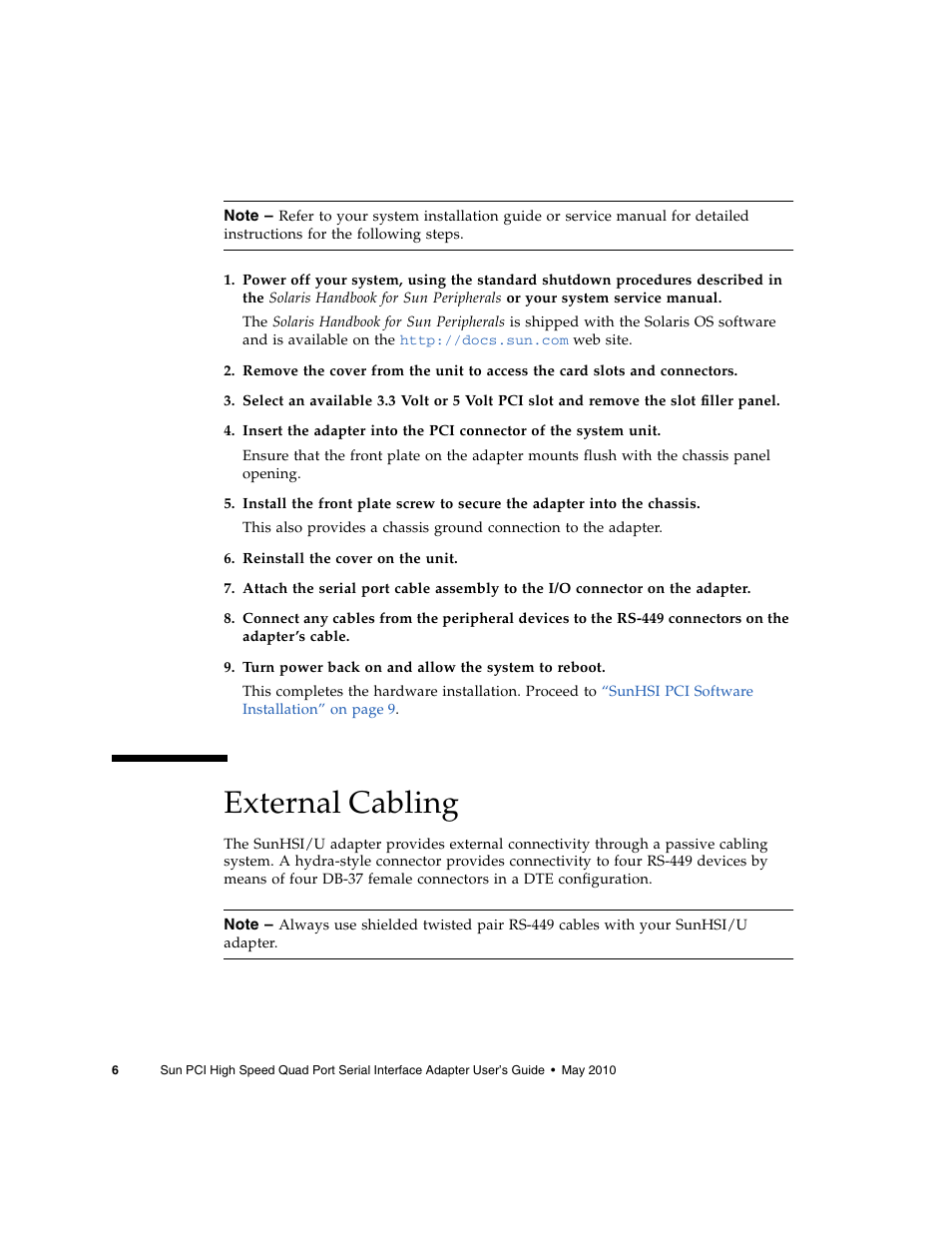 External cabling | Sun Microsystems Sun PCI High Speed Quad Port Serial Interface Adapter 819-1207-11 User Manual | Page 26 / 64