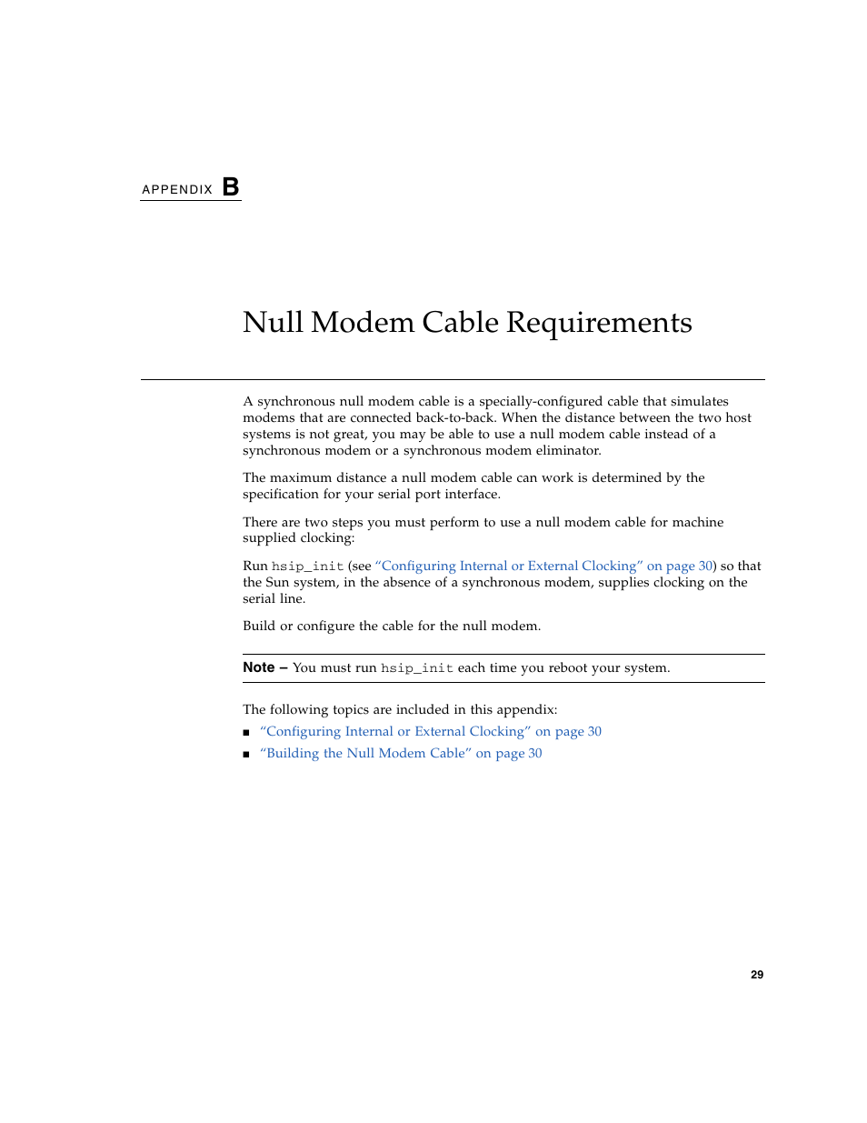 Null modem cable requirements, Appendix b | Sun Microsystems Sun PCI High Speed Quad Port Serial Interface Adapter 819-1207-11 User Manual | Page 49 / 64