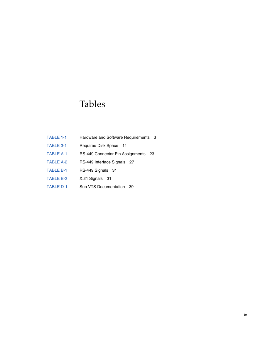 Tables | Sun Microsystems Sun PCI High Speed Quad Port Serial Interface Adapter 819-1207-11 User Manual | Page 9 / 64