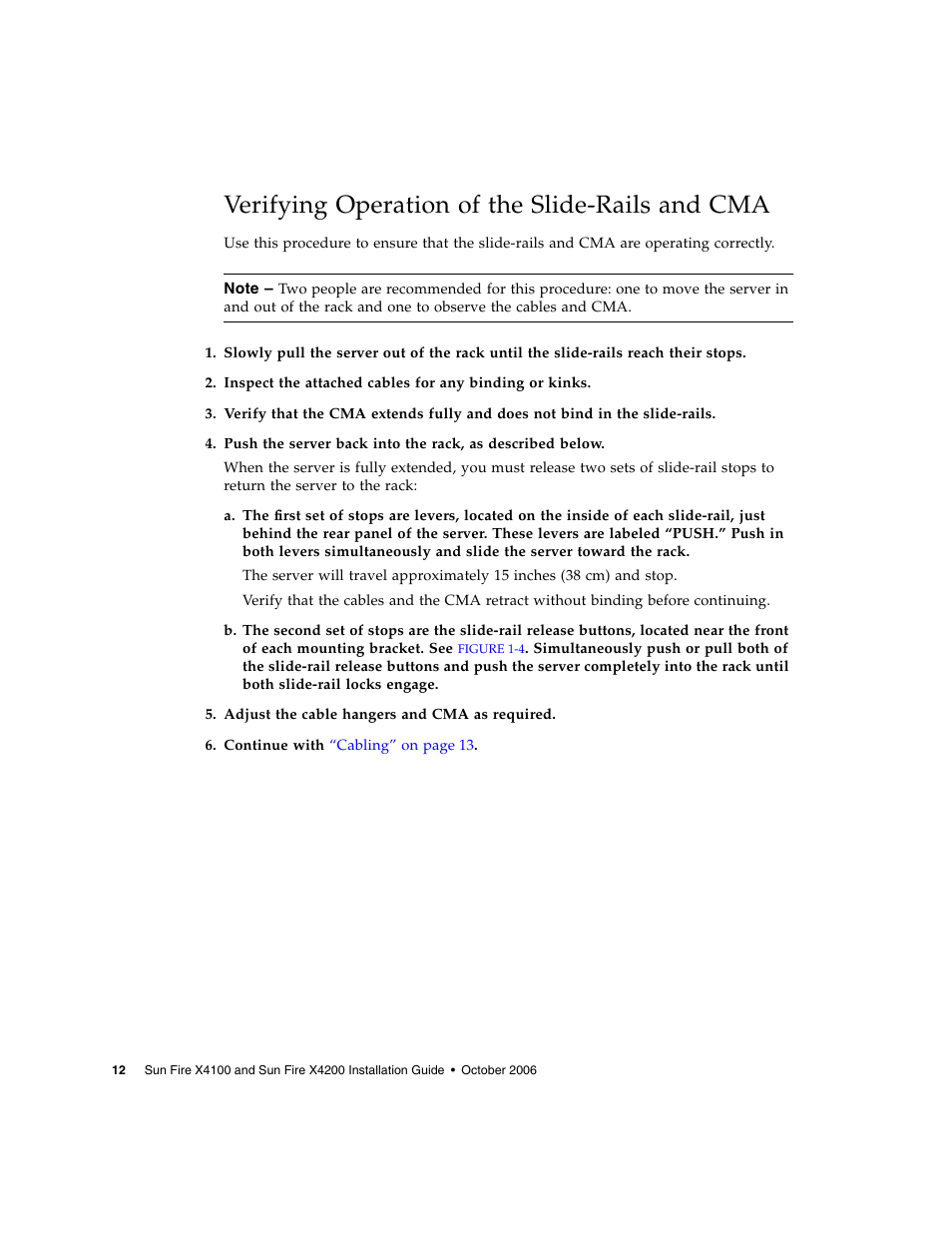 Verifying operation of the slide-rails and cma | Sun Microsystems Sun Fire X4200 M2 User Manual | Page 20 / 50