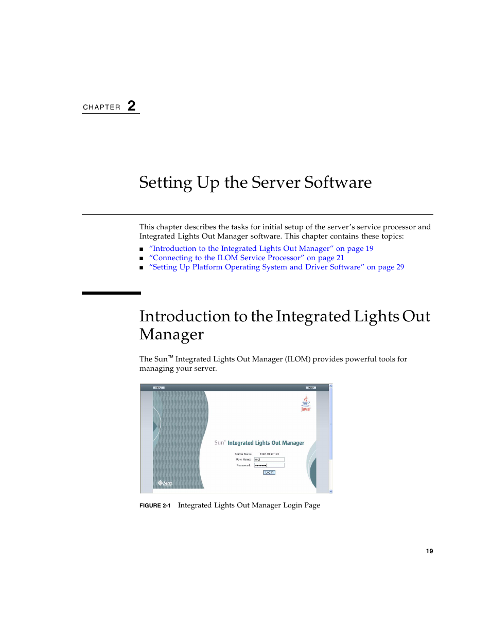 Setting up the server software, Introduction to the integrated lights out manager | Sun Microsystems Sun Fire X4200 M2 User Manual | Page 27 / 50