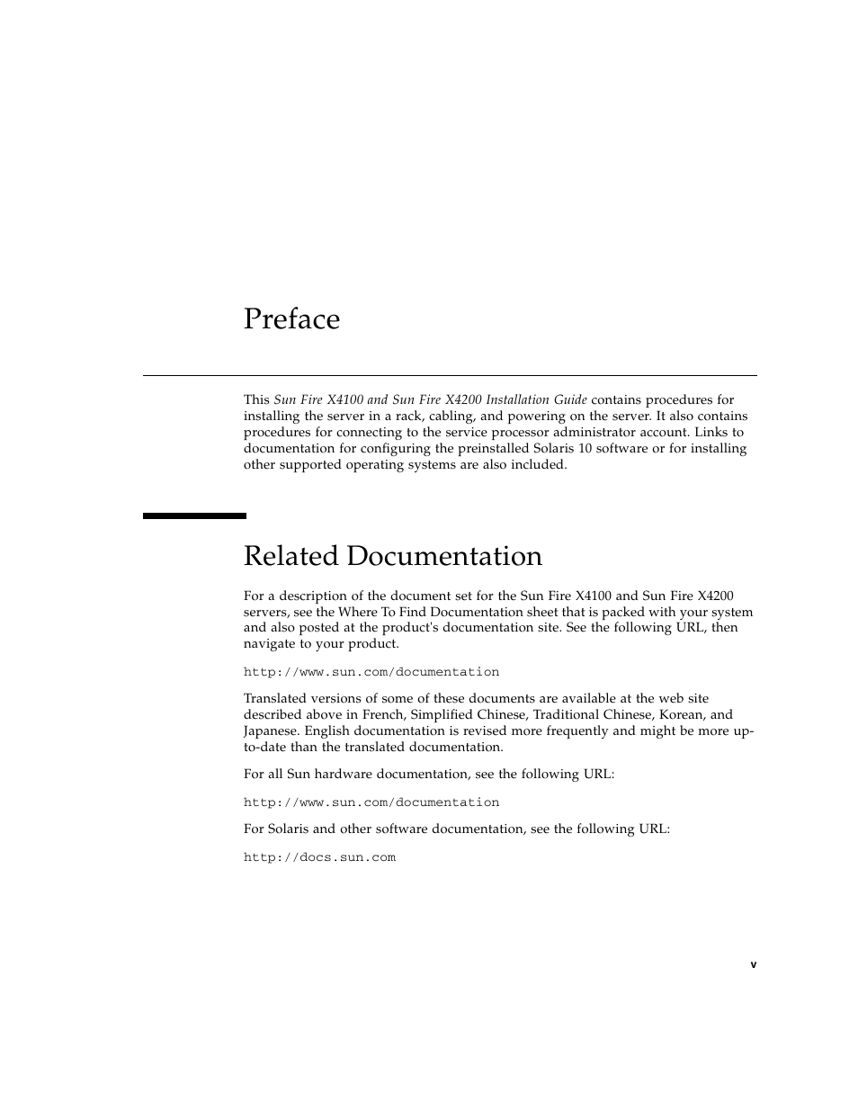 Preface, Related documentation | Sun Microsystems Sun Fire X4200 M2 User Manual | Page 5 / 50