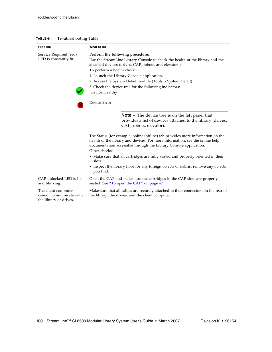 Table 6-1 | Sun Microsystems StreamLine SL8500 User Manual | Page 140 / 200