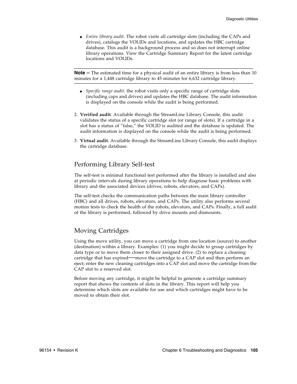 Performing library self-test, Moving cartridges, Performing library self-test 1 | Sun Microsystems StreamLine SL8500 User Manual | Page 145 / 200