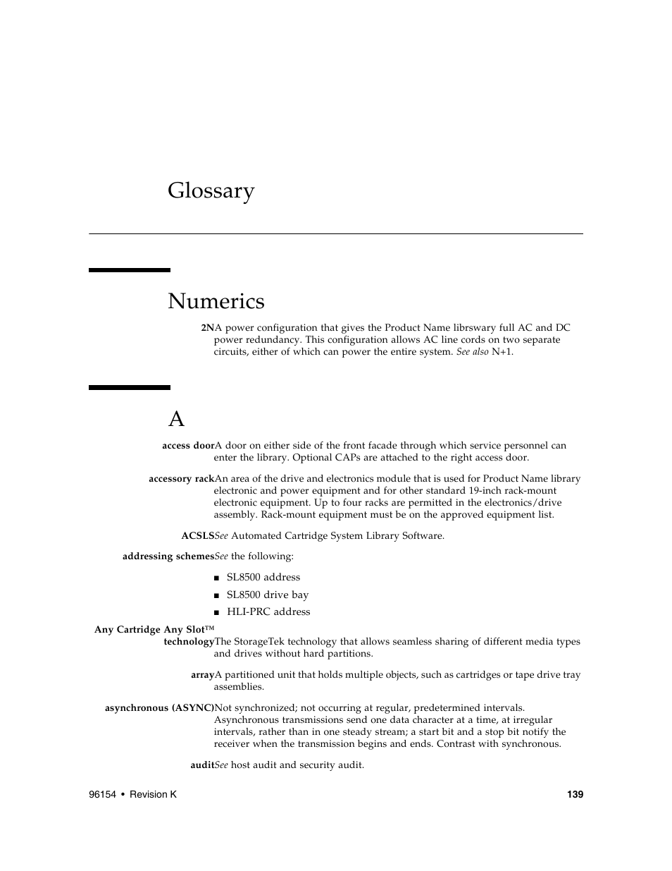 Glossary, Numerics, Glossary numerics | Sun Microsystems StreamLine SL8500 User Manual | Page 179 / 200