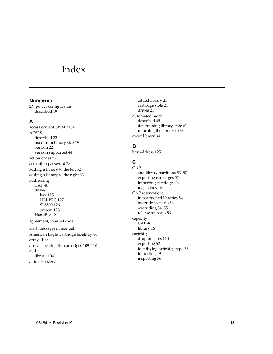 Index | Sun Microsystems StreamLine SL8500 User Manual | Page 191 / 200