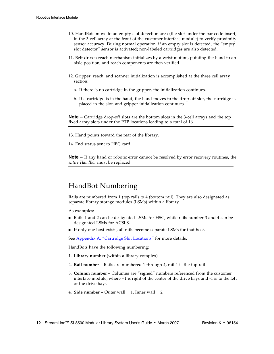 Handbot numbering, Handbot numbering 1 | Sun Microsystems StreamLine SL8500 User Manual | Page 52 / 200