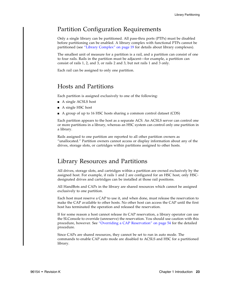 Partition configuration requirements, Hosts and partitions, Library resources and partitions | Partition configuration requirements 23 | Sun Microsystems StreamLine SL8500 User Manual | Page 63 / 200