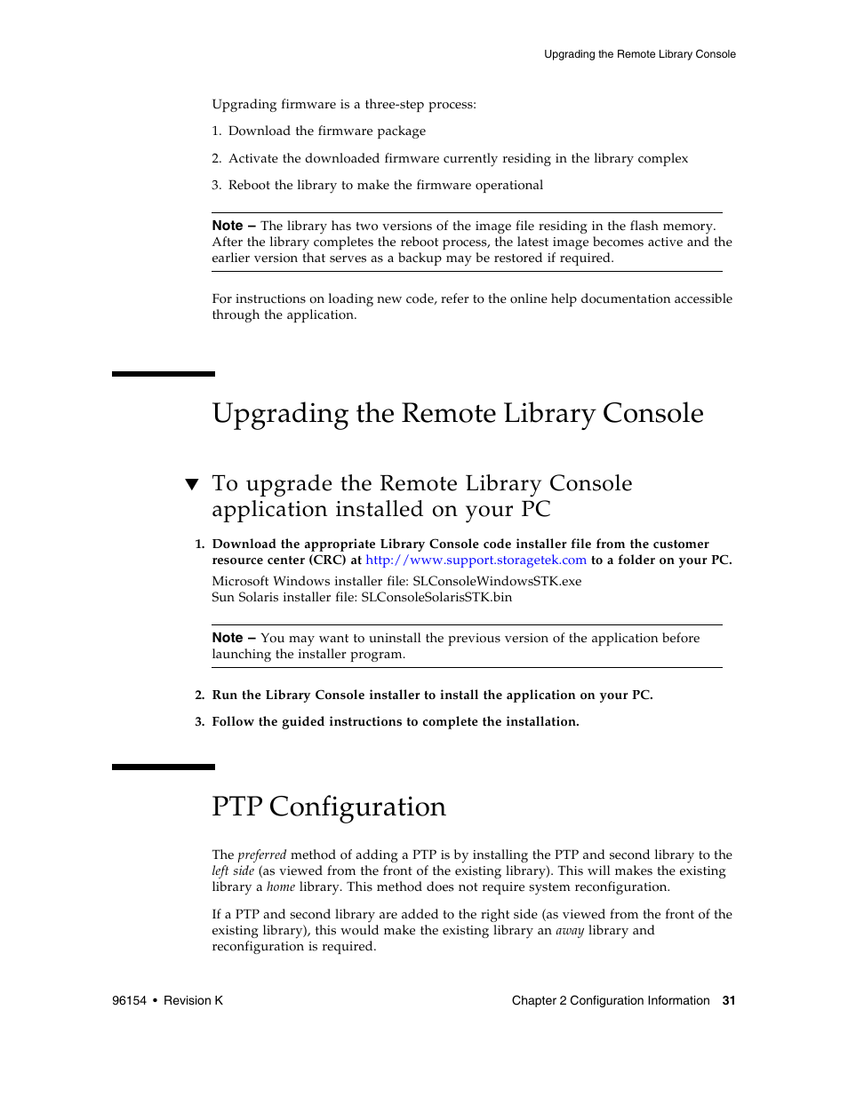 Upgrading the remote library console, Ptp configuration, Upgrading the remote library console 3 | Ptp configuration 3 | Sun Microsystems StreamLine SL8500 User Manual | Page 71 / 200