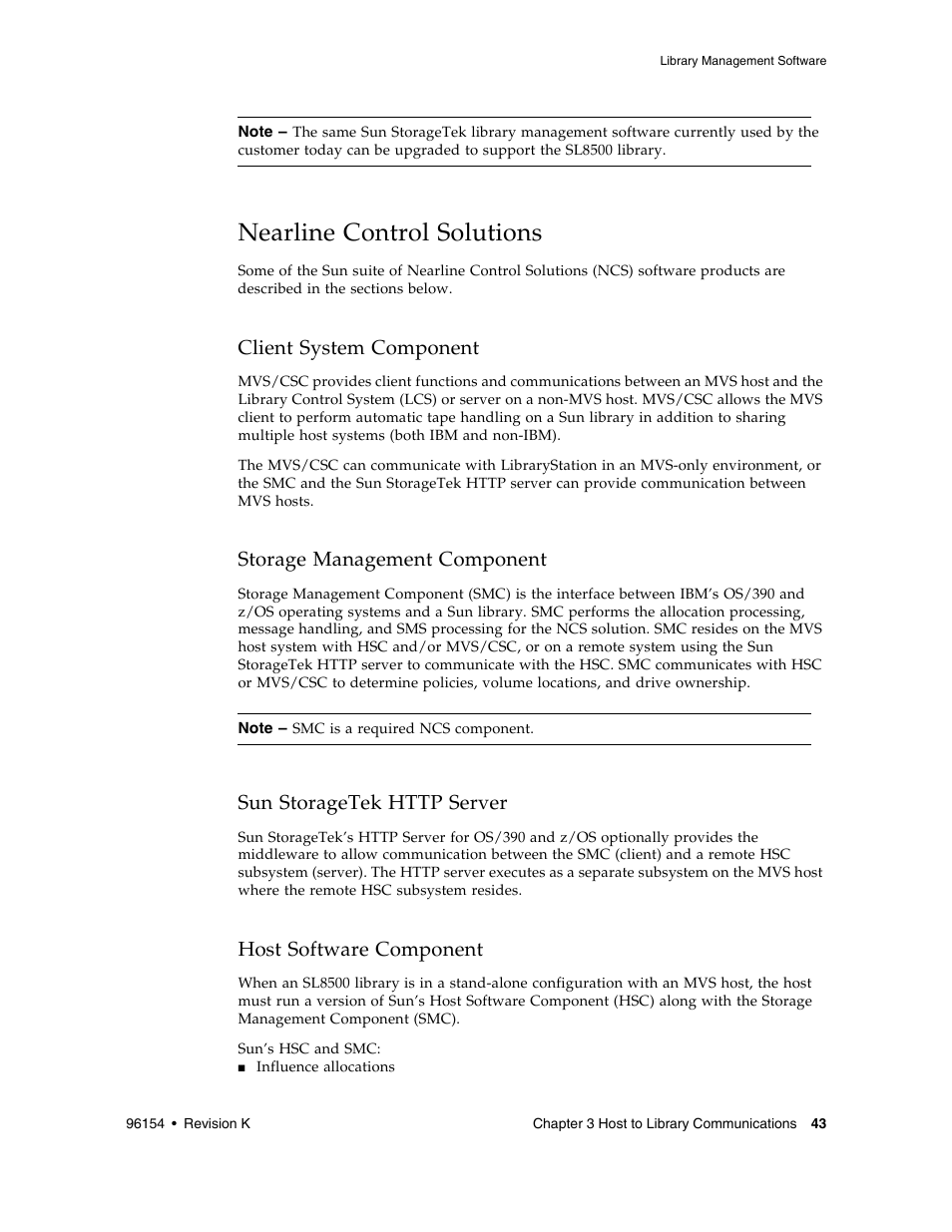 Nearline control solutions, Client system component, Storage management component | Sun storagetek http server, Host software component, Client system component 4, Storage management component 4, Sun storagetek http server 43, Host software component 4 | Sun Microsystems StreamLine SL8500 User Manual | Page 83 / 200