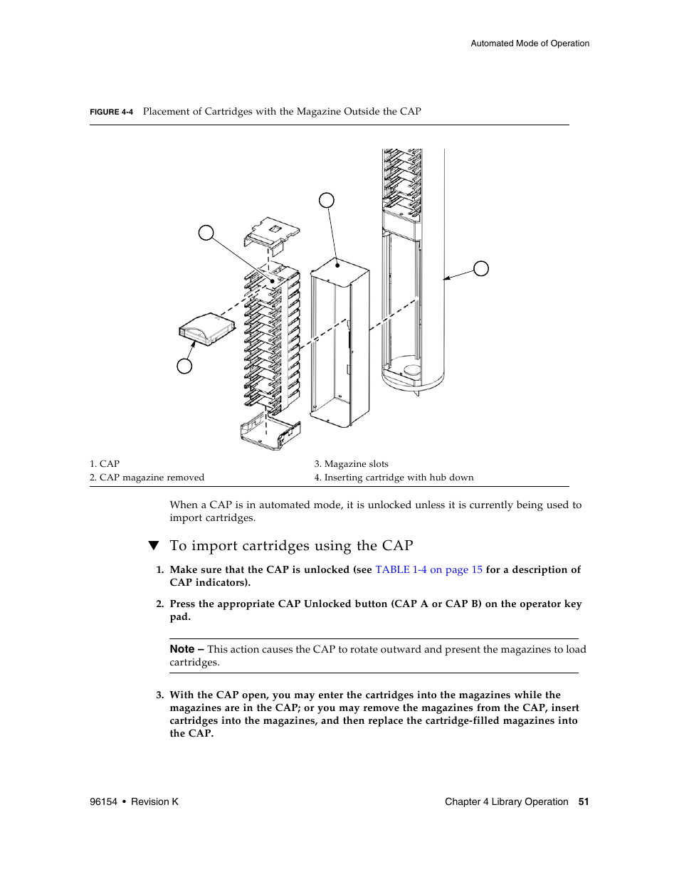 To import cartridges using the cap, To import cartridges using the cap 5, Figure 4-4 | Sun Microsystems StreamLine SL8500 User Manual | Page 91 / 200