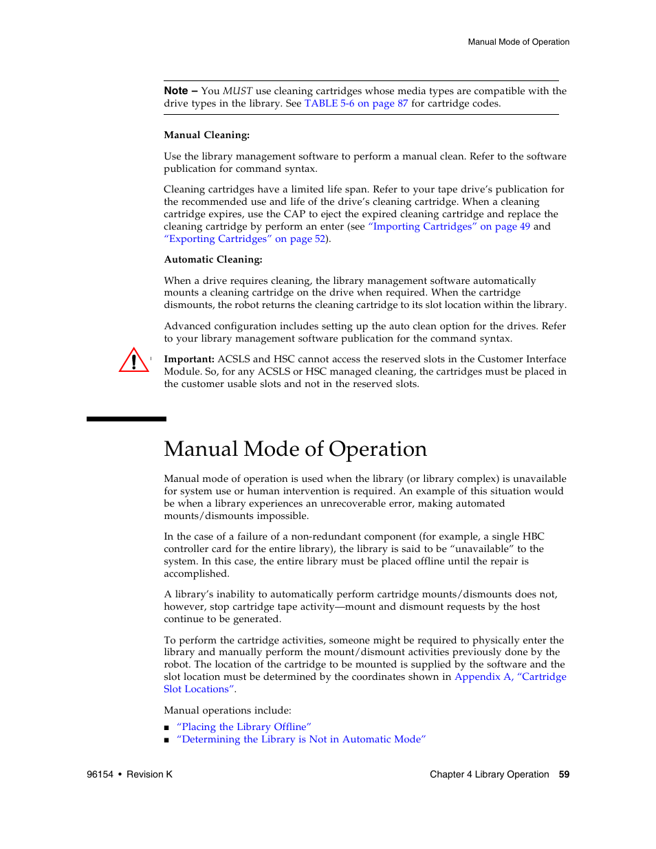 Manual mode of operation, Manual mode of operation 5 | Sun Microsystems StreamLine SL8500 User Manual | Page 99 / 200