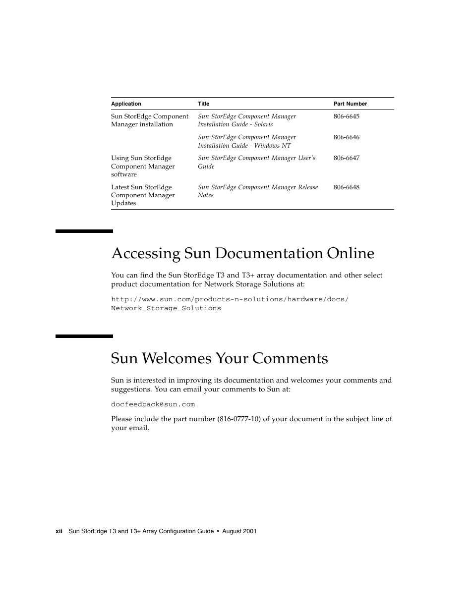 Accessing sun documentation online, Sun welcomes your comments | Sun Microsystems Sun StorEdge T3 User Manual | Page 12 / 88