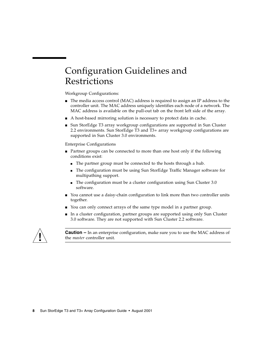 Configuration guidelines and restrictions | Sun Microsystems Sun StorEdge T3 User Manual | Page 20 / 88