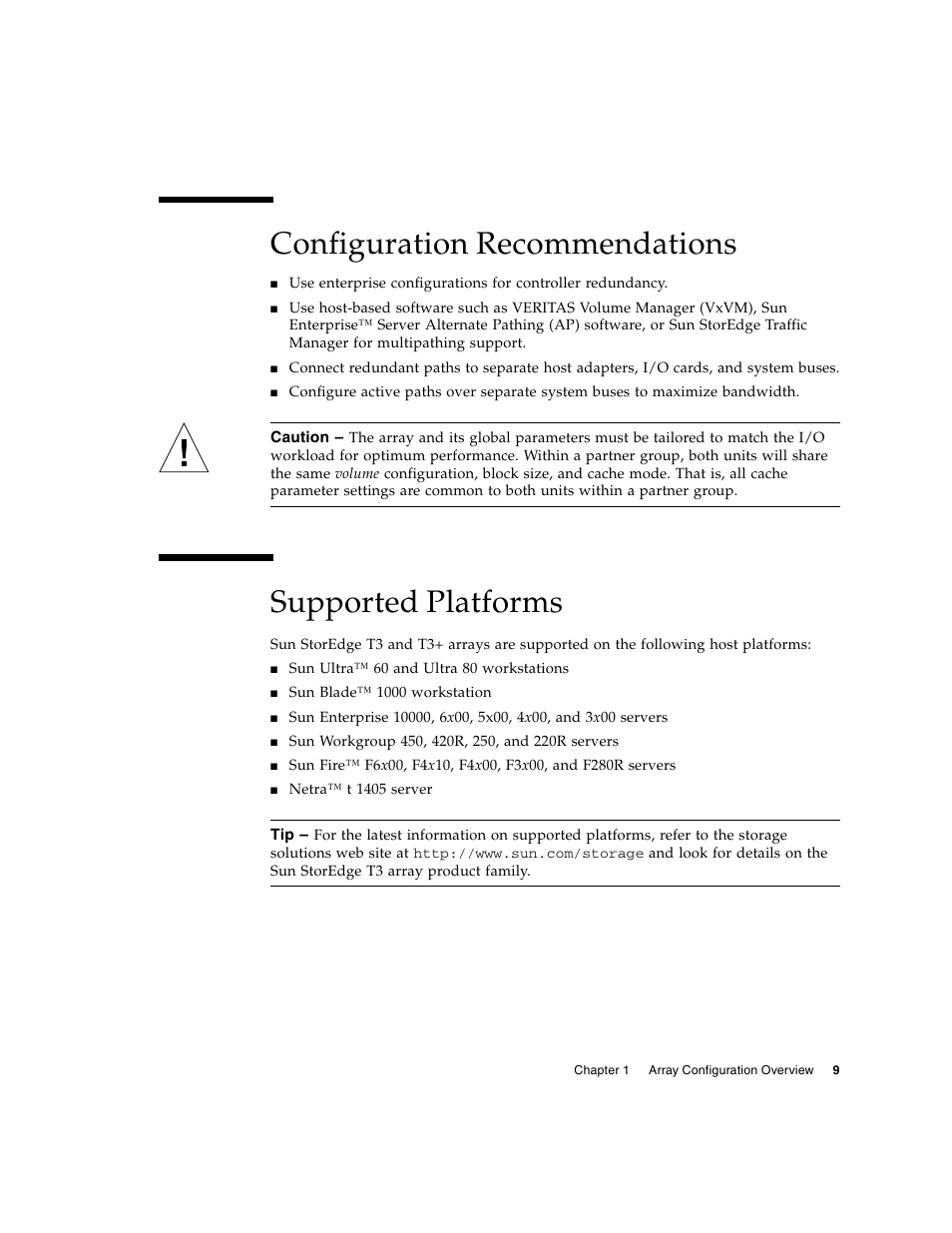 Configuration recommendations, Supported platforms | Sun Microsystems Sun StorEdge T3 User Manual | Page 21 / 88