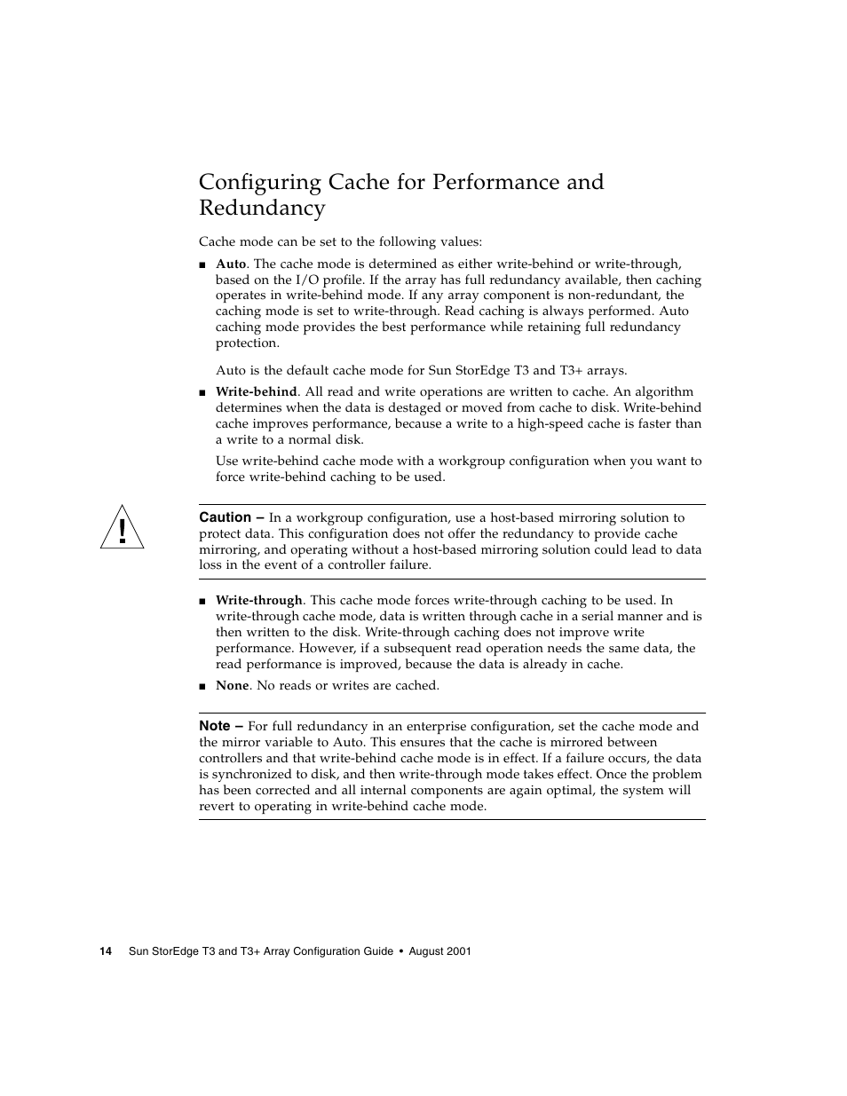 Configuring cache for performance and redundancy | Sun Microsystems Sun StorEdge T3 User Manual | Page 26 / 88