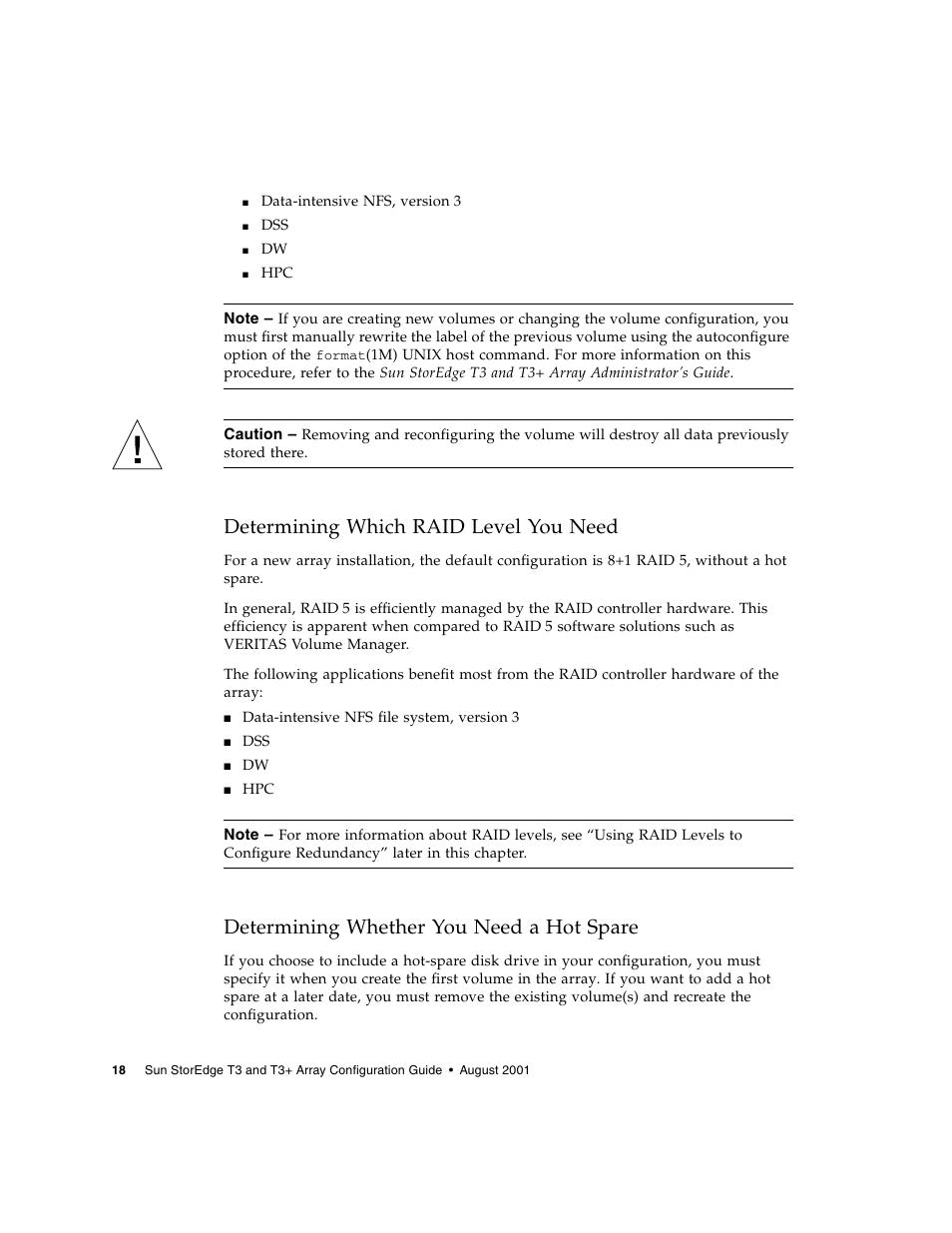 Determining which raid level you need, Determining whether you need a hot spare | Sun Microsystems Sun StorEdge T3 User Manual | Page 30 / 88