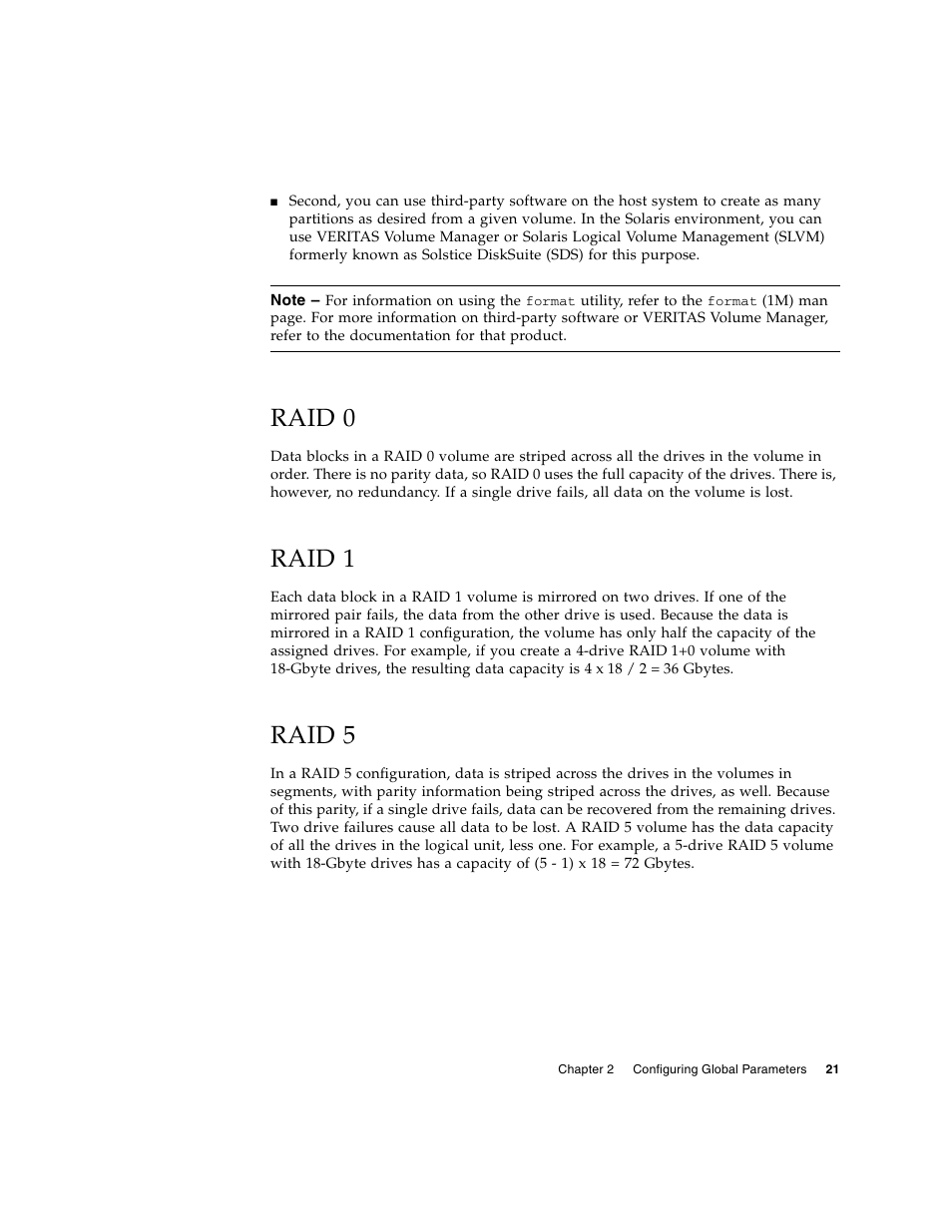 Raid 0, Raid 1, Raid 5 | Sun Microsystems Sun StorEdge T3 User Manual | Page 33 / 88