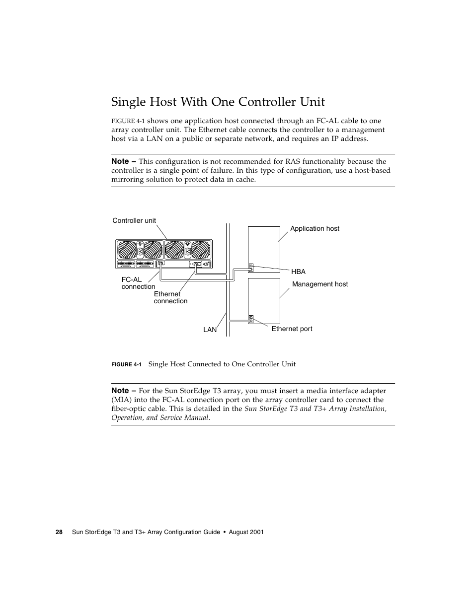 Single host with one controller unit | Sun Microsystems Sun StorEdge T3 User Manual | Page 40 / 88