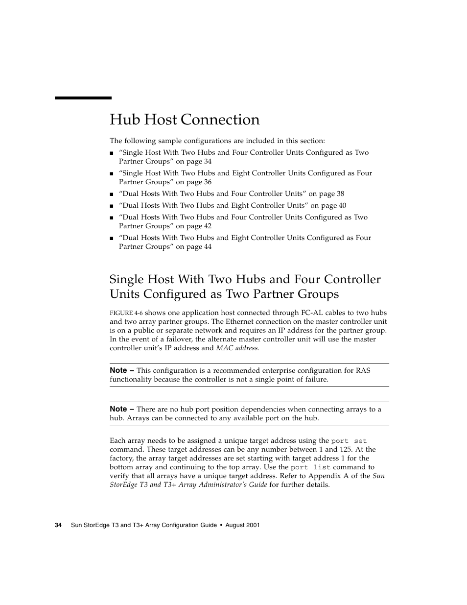 Hub host connection, Partner groups | Sun Microsystems Sun StorEdge T3 User Manual | Page 46 / 88